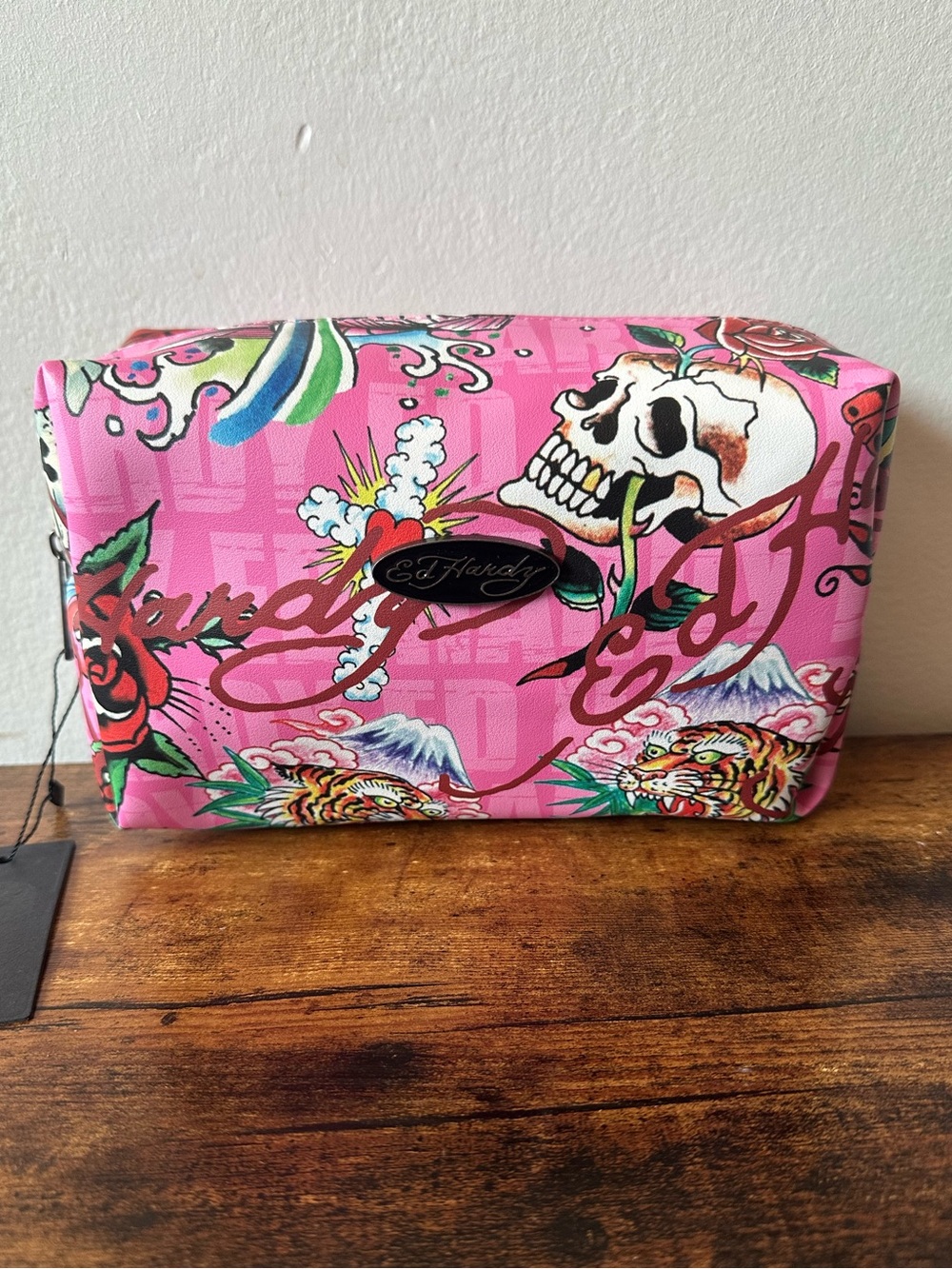 Ed Hardy Pink Floral, Skull & Koi Print Makeup Cosmetic Toiletry Bag New W/ Tag